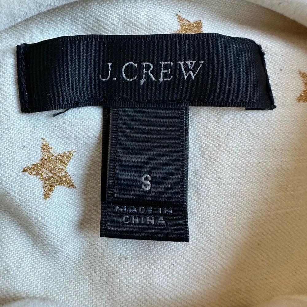 J.Crew Star Embroidered Utility Shirt Shacket Cream Gold Stars Button Front Sz S